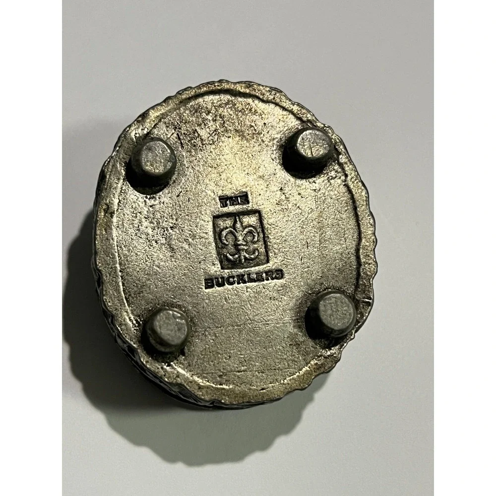 THE BUCKLERS SMALL TRINKET BOX PEWTER‎ METAL DOG HORSE OVAL VELVET LINED